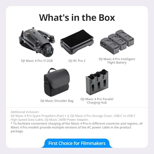 DJI Mavic 4 Pro 512GB Creator Combo with RC Pro 2  Flagship Tri Camera Drone with 100MP 4/3 CMOS Hasselblad Camera  51 Min Max Flight Time  Three Batteries  Charging Hub  Professional  Gray