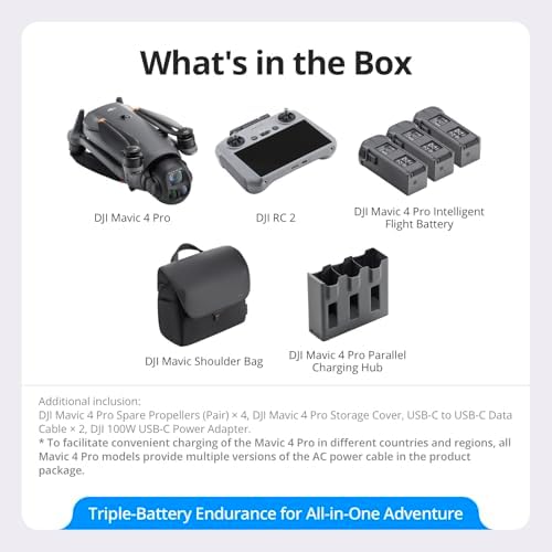 DJI Mavic 4 Pro Fly More Combo with DJI RC 2  Flagship Tri Camera Drone with 100MP 4/3 CMOS Hasselblad Camera  30km/18 6mi Video Transmission  51 Min Max Flight Time  Charging Hub  and More
