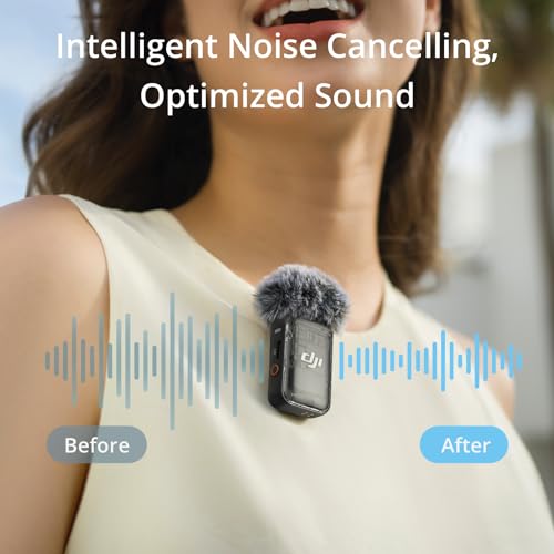 DJI Mic 2  1 TX   1 RX   Wireless Microphone with Intelligent Noise Cancelling  32 bit Float Internal Recording  Optimized Sound  250m  820 ft   Range  Microphone for iPhone  Android  Camera  Vlogs