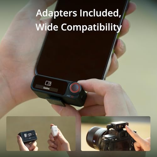 DJI Mic 2  1 TX   1 RX   Wireless Microphone with Intelligent Noise Cancelling  32 bit Float Internal Recording  Optimized Sound  250m  820 ft   Range  Microphone for iPhone  Android  Camera  Vlogs