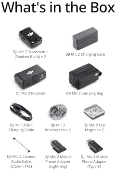 DJI Mic 2  2 TX   1 RX   Charging Case   Wireless Lavalier Microphone  Intelligent Noise Cancelling  32 bit Float Internal Recording  820 ft  250m  Range  Microphone for iPhone  Android  Camera