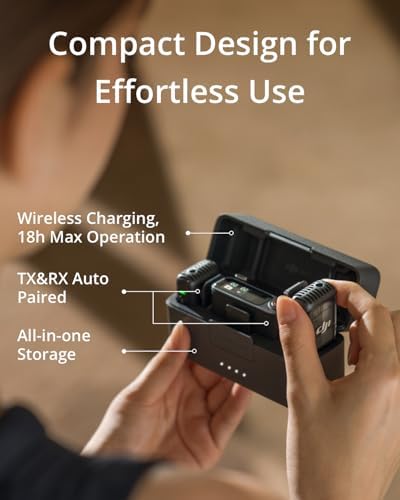 DJI Mic 2  2 TX   1 RX   Charging Case   All in one Wireless Microphone  Intelligent Noise Cancelling  32 bit Float Internal Recording  250m  820 ft   Range  Microphone for iPhone  Android  Camera