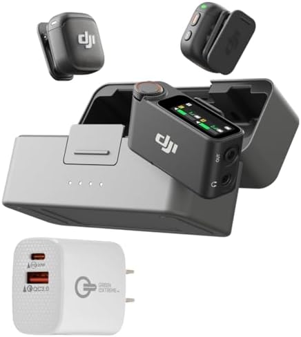 DJI Mic 2  2 TX   1 RX   Charging Case   All in one Wireless Microphone  Intelligent Noise Cancelling  for iPhone  Android  Camera Bundle with  2x Turnstile Omnidirectional Condenser Lavalier