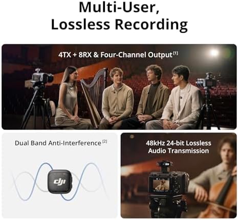 DJI Mic 3  2 TX   1 RX   Charging Case   Wireless Microphone for iPhone/Camera/Android  Ultralight  Adaptive Gain Control for Balanced Volume  Dual Band Anti Interference  28hrs Use  Vlog