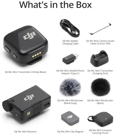 DJI Mic Mini  1 TX   1 RX   Wireless Lavalier Microphone for iPhone/Camera/Android  Ultralight  Detail Rich Audio  Noise Cancelling  Automatic Limiting  Vlog  Streaming  400m Transmission