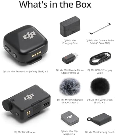 DJI Mic Mini  2 TX   1 RX   Charging Case   Wireless Lavalier Microphone for iPhone/Camera/Android  Ultralight  Detail Rich Audio  48h Use  Noise Cancelling  Automatic Limiting  Vlog  Streaming