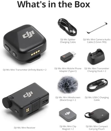 DJI Mic Mini  2 TX   1 RX   Detail Rich Audio  Wireless Lavalier Microphone for Camera/Android  2 Person Vlog  Team Production