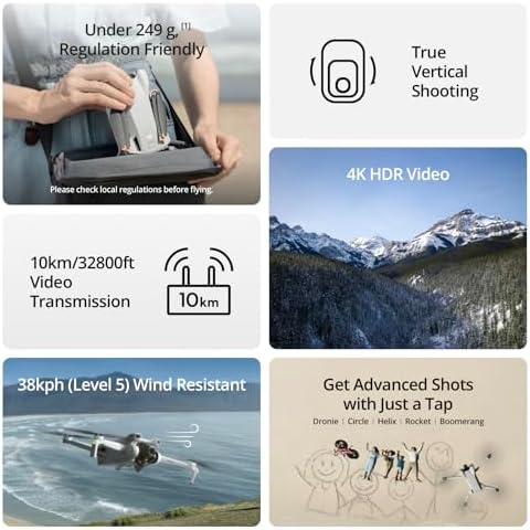 DJI Mini 3  Drones with Camera for Adults 4K  38 min Flight Time  up to 32800ft  10km  Video Transmission  True Vertical Shooting  GPS Auto Return Integrated  Mini Drone with Camera for Beginners