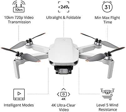 DJI Mini 4K Camera Drone Combo  Drone with 4K UHD Camera for Adults  Under 249 g  3 Axis Gimbal Stabilization  10km Video Transmission  Auto Return  2 Batteries for 62 Min Max Flight Time  QuickShots