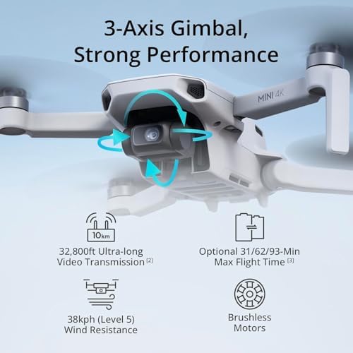 DJI Mini 4K Camera Drone Combo  Drone with 4K UHD Camera for Adults  Under 249 g  3 Axis Gimbal Stabilization  10km Video Transmission  Auto Return  2 Batteries for 62 Min Max Flight Time  QuickShots