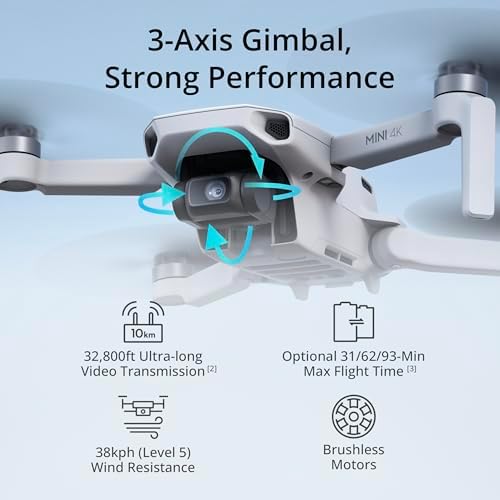 DJI Mini 4K  Drone with 4K UHD Camera for Adults  Under 249 g  3 Axis Gimbal Stabilization  10km Video Transmission  Auto Return  Wind Resistance  1 Battery for 31 Min Max Flight Time