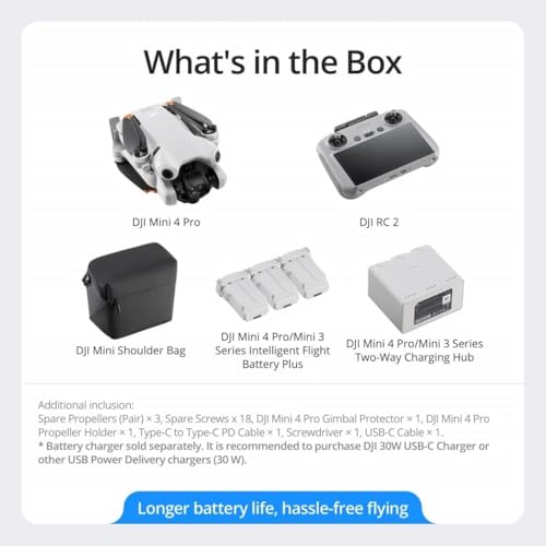 DJI Mini 4 Pro Fly More Combo Plus with DJI RC 2  Drones with Camera for Adults 4K  3 Intelligent Flight Battery Plus for up to 135 Mins Flight Time  Smart Return to Home  Drone for Beginners