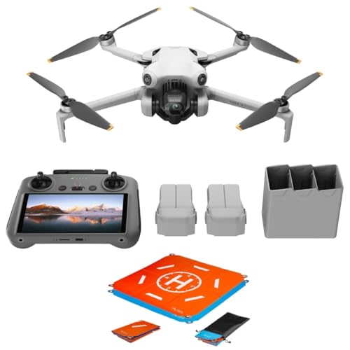 DJI Mini 4 Pro Fly More Combo Plus with DJI RC 2  Screen Remote Controller   Folding Mini Drone with 4K HDR Video Camera for Adults  2 Extra Intelligent Flight Batteries Plus for 45 Min Flight Time