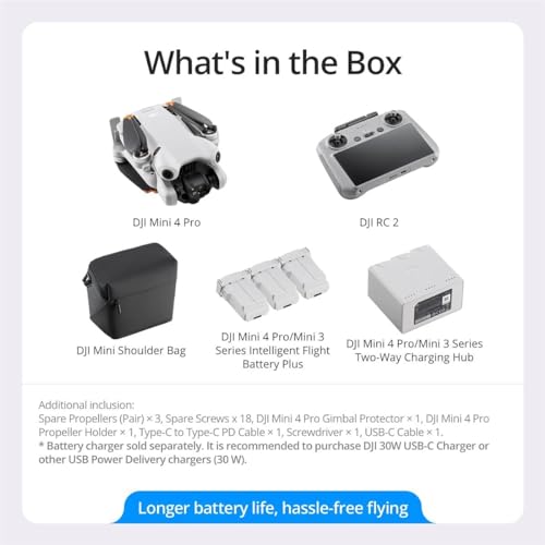 DJI Mini 4 Pro Fly More Combo Plus with DJI RC 2  Screen Remote Controller   Folding Mini Drone with 4K HDR Video Camera for Adults  2 Extra Intelligent Flight Batteries Plus for 45 Min Flight Time