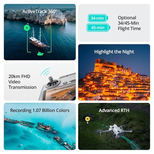 DJI Mini 4 Pro Fly More Combo con DJI RC 2, drones con cámara para adultos 4K, menos de 0.549 libras/8.78 oz, 3 baterías para hasta 102 minutos de tiempo de vuelo, regreso inteligente a casa, dron