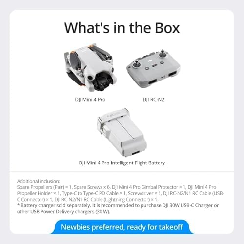 DJI Mini 4 Pro  DJI RC N2   Drones with Camera for Adults 4K  Under 0 549 lbs/249 g  34 Mins Flight Time  20km Max Video Transmission Distance  Omnidirectional Vision Sensing  Mini Drone for Beginners