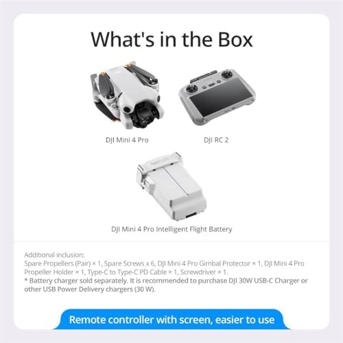 DJI Mini 4 Pro  DJI RC 2   Folding Mini Drone with 4K HDR Video Camera for Adults  Under 0 549 lbs/249 g  34 Mins Flight Time  20 km Max Video Transmission Distance  Omnidirectional Vision Sensing