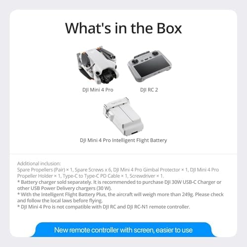 DJI Mini 4 Pro  DJI RC 2   Drones with Camera for Adults 4K  Under 0 549 lbs/249 g  34 Mins Flight Time  20km Max Video Transmission Distance  Omnidirectional Vision Sensing  Mini Drone for Beginners