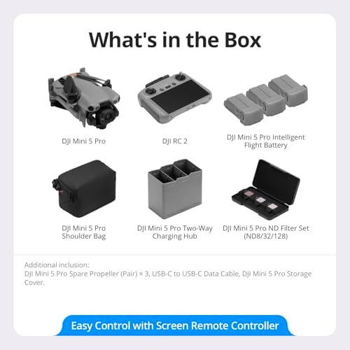 DJI Mini 5 Pro Fly More Combo with DJI RC 2  Drone with Camera  1 Inch CMOS  4K Drone for Beginners with Omnidirectional Obstacle Sensing  ActiveTrack 360   225  Gimbal Rotation  3 Batteries