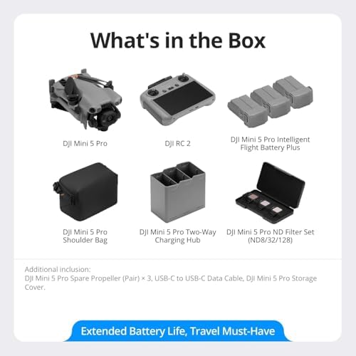 DJI Mini 5 Pro Fly More Combo Plus with DJI RC 2  Drone with 4K Video  36 Mins Flight Time  3 Batteries Bundle with 12 DJI NY Pouch  1 year NYC Care Plan and more
