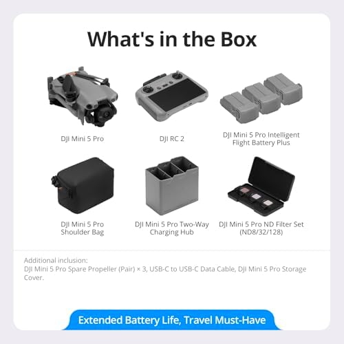 DJI Mini 5 Pro Fly More Combo Plus with DJI RC 2  Drone with Camera  1 Inch CMOS  4K Drone for Beginners  Obstacle Sensing  ActiveTrack 360   225  Gimbal Rotation  Extended Battery Life