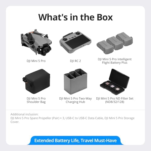 DJI Mini 5 Pro  Ultra Light & Foldable Drone with Camera  1 Inch CMOS  Omnidirectional Obstacle Sensing  ActiveTrack 360   225  Gimbal Rotation  20km Transmission  4K Drone for Beginners