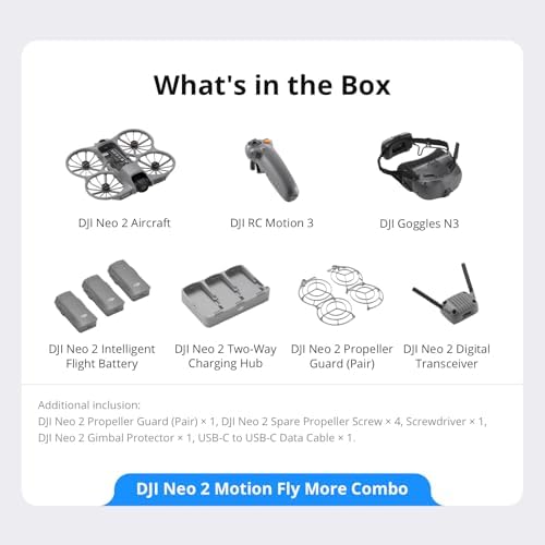 DJI Neo 2 Motion Fly More Combo With RC Motion 3 & Goggles N3  Stable Transmission With Digital Transceiver  4K Drone for Beginners  FPV Flying  3 Batteries