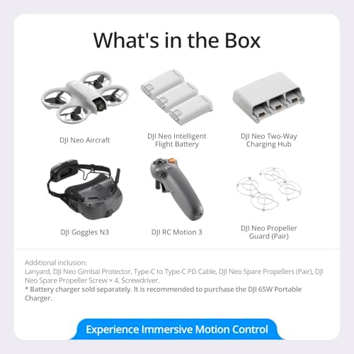 DJI Neo Motion Fly More Combo  Mini Drone with 4K UHD Camera for Adults  135g Self Flying Drone that Follows You  Palm Takeoff  Subject Tracking  QuickShots  with RC Motion 3 and 3 Batteries