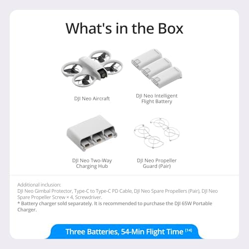 DJI Neo Three Battery Combo  Mini Drone 4K UHD Camera for Adults  135g Self Flying Drone That Follows You  Palm Takeoff  Subject Tracking  QuickShots  Stabilized Video  Controller Free 
