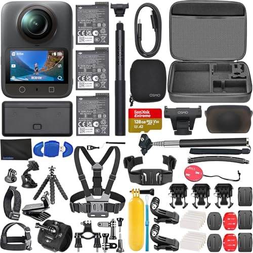 DJI Osmo 360 Adventure Combo  360 Camera with 1 Inch 360  Imaging  Extended Battery Life with 3 Batteries  Native 8K 360  Video Bundle with 128GB Memory  Card Reader   50 Piece Accessory Kit
