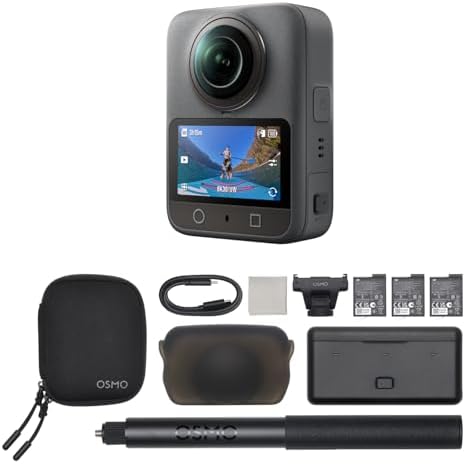 DJI Osmo 360 Camera Adventure Combo, cámara de acción impermeable 8K 360° con imagen 360° de sensor de 1 pulgada, duración extendida de batería con 3 baterías, video nativo 8K 360°, almacenamiento