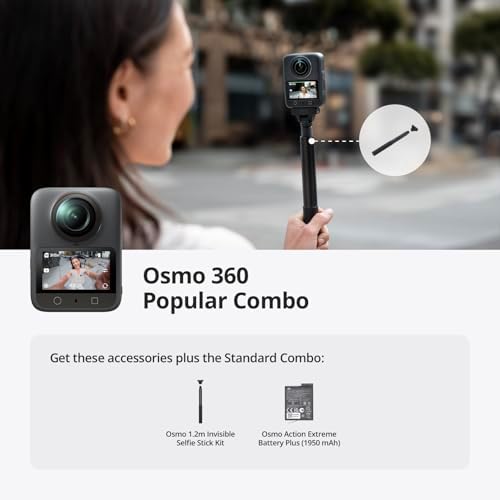 DJI Osmo 360 Essential Combo  360 Camera with 1 Inch 360  Imaging  Native 8K 360  Video  4K/120fps & 170  Boost Video  1 2m Invisible Selfie Stick Kit  Extended Battery Life with 2 Batteries