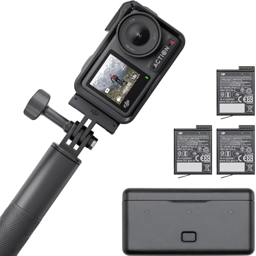 DJI Osmo Action 4 Adventure Combo  4K/120fps Waterproof Action Camera with a 1/1 3 Inch Sensor  10 bit & D Log M Color Performance  Up to 7 5 h with 3 Batteries  Outdoor Camera for Travel  Biking