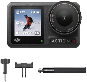 DJI Osmo Action 4 Adventure Combo  Waterproof Action Camera with 1/1 3 Sensor  4K/120fps Video  Stunning Low Light  8h Extended Battery Life with 3 Batteries  1 5m Extension Rod  Battery Case