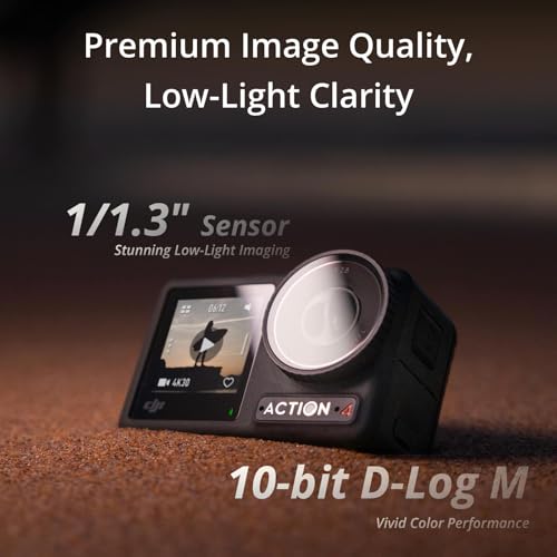 DJI Osmo Action 4 Standard Combo  4K/120fps Waterproof Action Camera with a 1/1 3 Inch Sensor  Stunning Low Light Imaging 10 bit & D Log M Color Performance  Long Lasting 160 Mins  Outdoor Camera