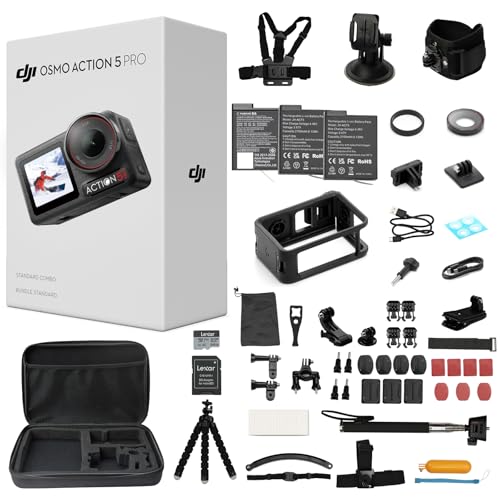 DJI Osmo Action 5 Pro Standard Combo with 58 Piece Accessory Kit and 2 Extra Batteries   64GB Card   Waterproof Action Camera with 1/1 3 Sensor  4K/120fps Video  Action Camera 4K Ideal for Sports