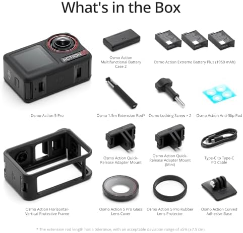 DJI Osmo Action 5 Pro Adventure Combo  Action Camera 4K with 1/1 3 Sensor  12h Extended Battery Life with 3 Batteries  Stabilization  Dual OLED Touchscreens  Mini Action Camera for Travel  Vlog