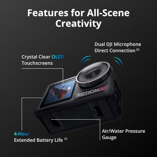 DJI Osmo Action 5 Pro Essential Combo, cámara de acción impermeable con sensor de 1/1.3", video 4K/120fps, seguimiento de sujetos, estabilización, pantallas táctiles OLED duales, cámara de acción 4K
