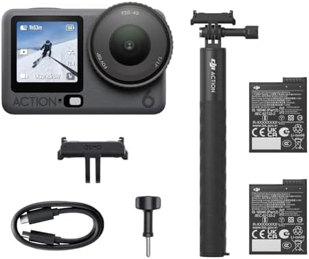 DJI Osmo Action 6 Enhanced Combo  8K Waterproof Action Camera with 1/1 1 Square Sensor  Variable Aperture of f/2 0 f/4 0  Extended Battery Life with 2 Batteries  1 5m Extension Rod  Battery Case