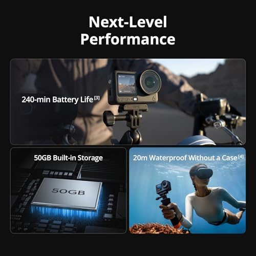 DJI Osmo Action 6 Standard Combo  8K Waterproof Action Camera with 1/1 1 Square Sensor  Variable Aperture of f/2 0 f/4 0  Rocksteady 3 0  Cold Resistant  4hrs Battery  50GB Storage  Vlogging Camera