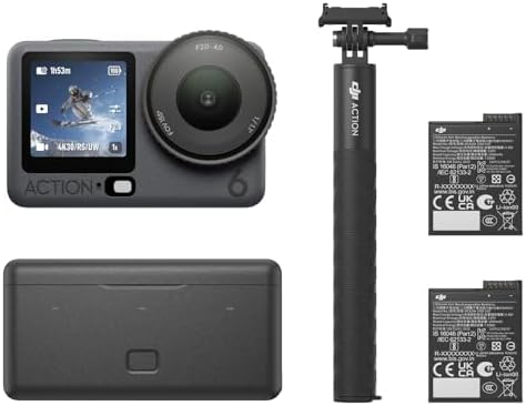 DJI Osmo Action 6 Standard Combo  8K Waterproof Action Camera with 1/1 1 Square Sensor  Variable Aperture of f/2 0 f/4 0  Rocksteady 3 0  Cold Resistant  4hrs Battery  50GB Storage  Vlogging Camera