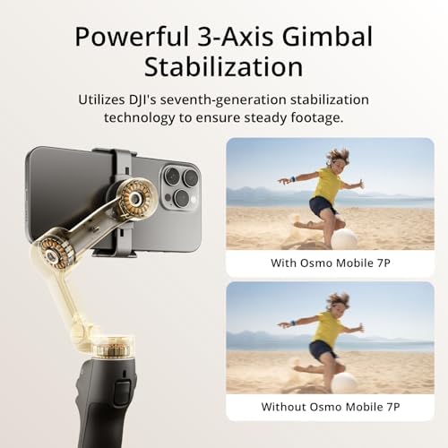 DJI Osmo Mobile 7P Gimbal Stabilizer for iPhone  Android  Native Tracking  Lighting  3 Axis Phone Gimbal  Quick Launch  One Tap Edit  Built in Extension Rod & Tripod  10hrs Use  Phone Charging