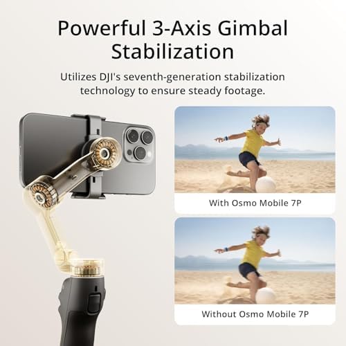 DJI Osmo Mobile 7P Gimbal Stabilizer for iPhone  Android  Native Tracking  Lighting  3 Axis Phone Gimbal  One Tap Edit  Built in Extension Rod & Tripod  10hrs Use  Phone Charging  Renewed