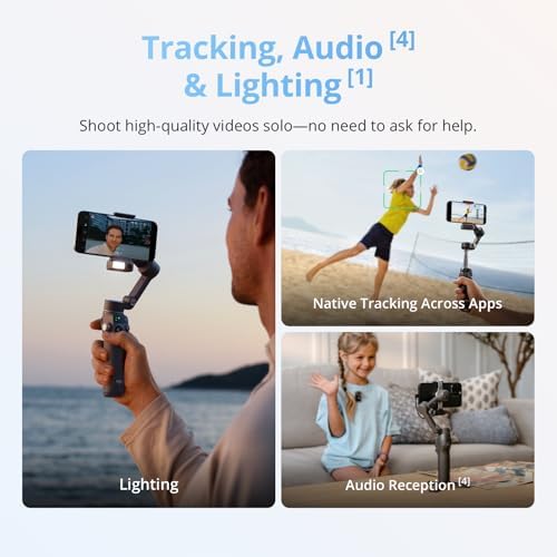 DJI Osmo Mobile 8 Advanced Tracking Combo Gimbal Stabilizer para teléfono, seguimiento nativo de IA con audio e iluminación, rotación panorámica de 360°, varilla de extensión y trípode integrados, batería de 10 horas, barra de extensión
