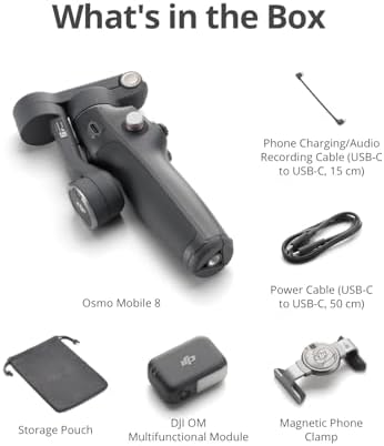DJI Osmo Mobile 8 Advanced Tracking Combo Gimbal Stabilizer para teléfono, seguimiento nativo de IA con audio e iluminación, rotación panorámica de 360°, varilla de extensión y trípode integrados, batería de 10 horas, barra de extensión