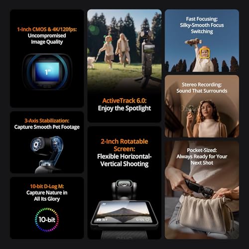 DJI Osmo Pocket 3 Creator Combo  Vlogging Cameras with 1 CMOS  4K/120fps Vlog Camera  3 Axis Stabilization  Face/Object Tracking  Mic Included for Clear Sound  Digital Vlogging Camera for YouTube