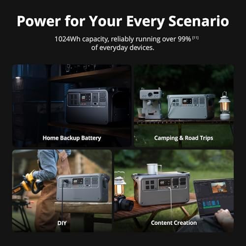 DJI Power 1000 V2 Portable Power Station  1024Wh LFP Battery  Compact Size  2600W Stable Output  0 80  Recharge in 37 Mins  Electric Generator for Home  Camping  RVs  Off Grid