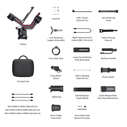 DJI RS 3 Pro Combo 3 Axis Gimbal Stabilizer for DSLR and Cinema Cameras Canon/Sony/Panasonic/Nikon/Fujifilm/BMPCC Automated Axis Locks Carbon Fiber Arms Includes Ronin Image Transmitter Black