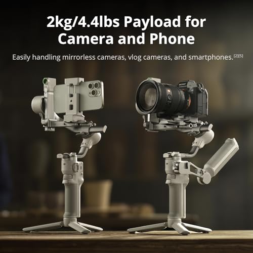 DJI Mini Combo RS 4, estabilizador cardán para cámaras Canon/Sony/Panasonic/Nikon/Fujifilm, Bloqueos de eje automático, seguimiento inteligente, carga útil de 4.4 lbs/4.4 libras, cardán de cámara