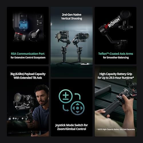 DJI RS 4  3 Axis Gimbal Stabilizer for DSLR and Mirrorless Cameras Canon/Sony/Panasonic/Nikon/Fujifilm  2nd Gen Native Vertical Shooting  2 Mode Switch Joystick  Teflon Axis Arms  Camera Gimbal